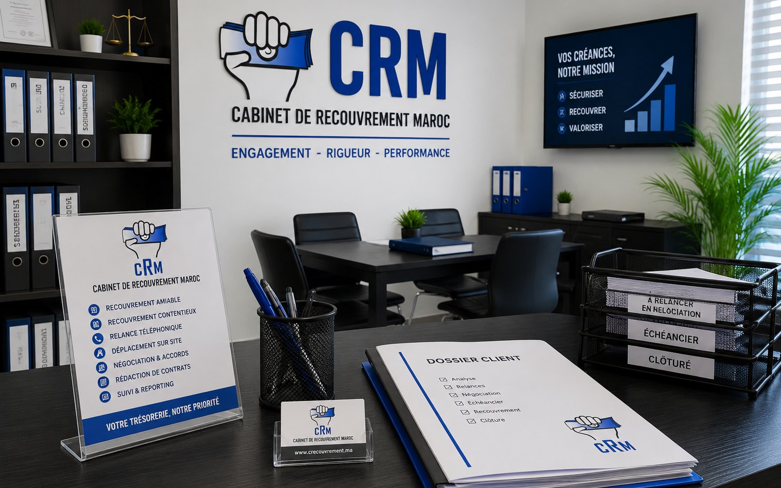 Bureau professionnel CRM Maroc avec dossiers organisés